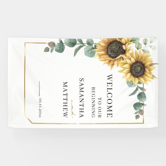 Floral Sunflower Greenery Geometric Wedding Spandoek (Horizontaal)