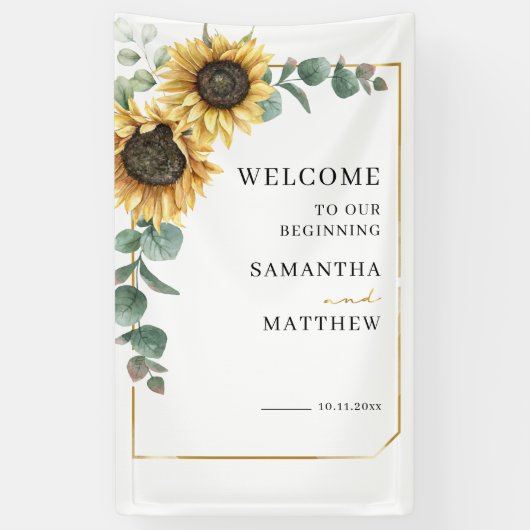Floral Sunflower Greenery Geometric Wedding Spandoek (Verticaal)