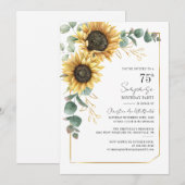 Floral Sunflower Greenery Script 75th Birthday Kaart (Voorkant / Achterkant)