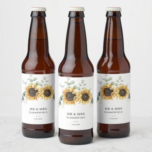 Floral Sunflower Greenery Wedding Bier Etiket (Flessen)