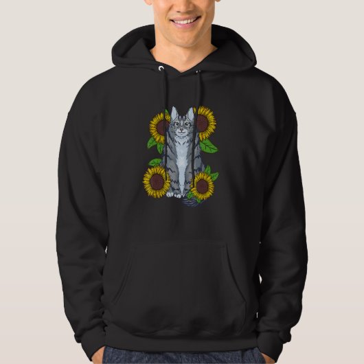 Floral Sunflower Mainecoon Cat Hoodie (Voorkant)