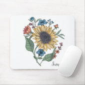 Floral Sunflower Monogram Name Muismat (Met muis)
