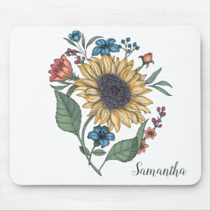 Floral Sunflower Monogram Name Muismat