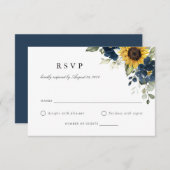 Floral Sunflower Navy Blue Wedding RSVP Kaart (Voorkant / Achterkant)