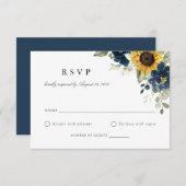 Floral Sunflower Navy Blue Wedding RSVP Kaart (Voorkant / Achterkant)