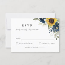 Floral Sunflower Navy Blue Wedding RSVP Kaart