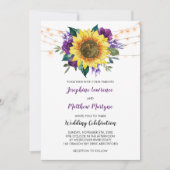 Floral Sunflower Paars Roos Licht Rustic Wedding Kaart (Voorkant)