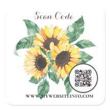 Floral Sunflower QR Code Business Square Sticker