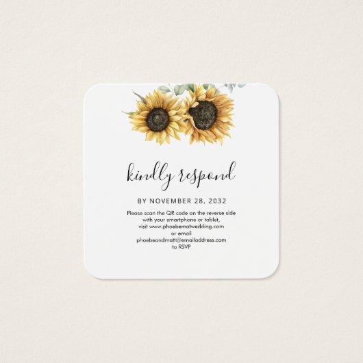 Floral Sunflower QR Code Weddenschap Website RSVP Vierkante Visitekaartjes (Voorkant)