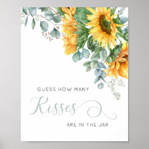 Floral Sunflower raad hoeveel Kisses Shower Poster