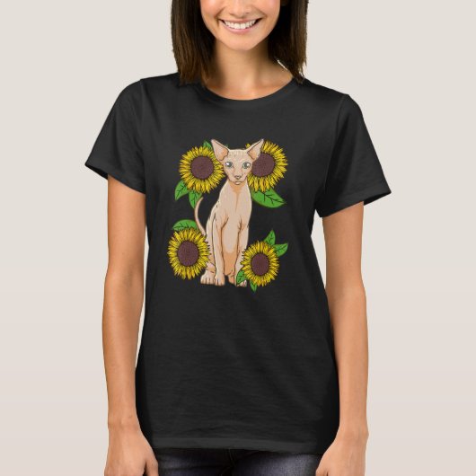 Floral Sunflower Sphynx Cat Lover T-shirt (Voorkant)