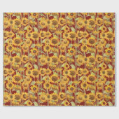 Floral Sunflower Waterverf Geel op rood Cadeaupapier (Vlak)
