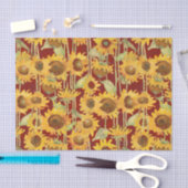 Floral Sunflower Waterverf Geel op rood Tissuepapier (Craft)