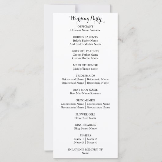 Floral Sunflower Wedding Programme Yellow White Ka (Achterkant)