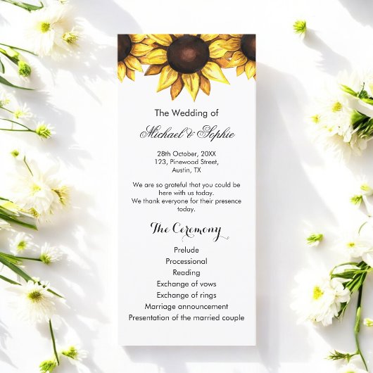 Floral Sunflower Wedding Programme Yellow White Ka