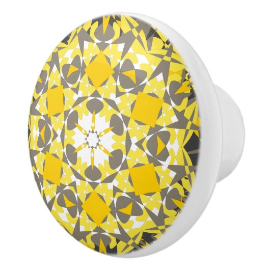 Floral Sunny Yellow Grey White Elegant Keramische Knop (Rechts)