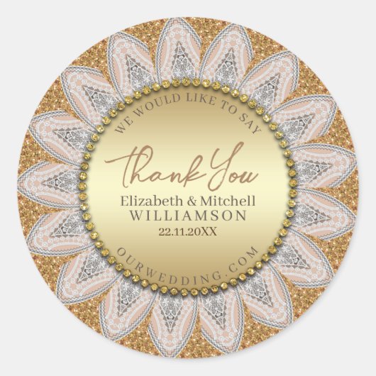 Floral Sunshine Glitter Lace Mandala Ronde Sticker (Voorkant)