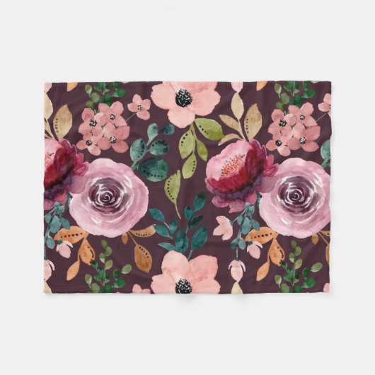 Floral Surface Pattern-Mode Waterverf Kleurrijk Fleece Deken (Voorkant (Horizontaal))