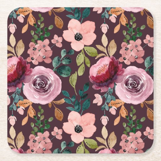Floral Surface Pattern-Mode Waterverf Kleurrijk Kartonnen Onderzetters (Voorkant)