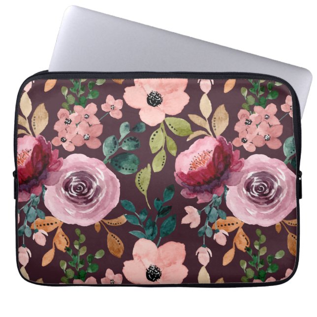 Floral Surface Pattern-Mode Waterverf Kleurrijk Laptop Sleeve (Voorkant)