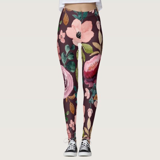 Floral Surface Pattern-Mode Waterverf Kleurrijk Leggings (Voorkant)