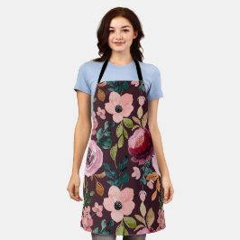 Floral Surface Pattern-Mode Waterverf Kleurrijk Schort