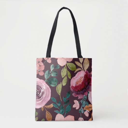 Floral Surface Pattern-Mode Waterverf Kleurrijk Tote Bag (Voorkant)