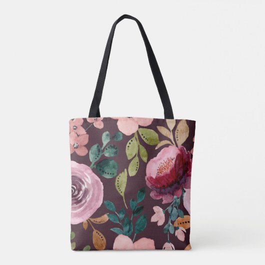 Floral Surface Pattern-Mode Waterverf Kleurrijk Tote Bag (Achterkant)