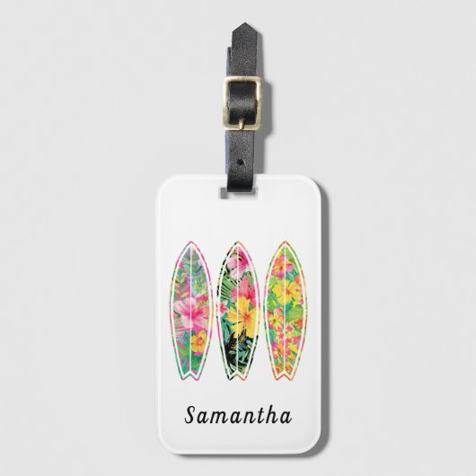 Floral Surfboard Monogram Bagagelabel (Voorkant (verticaal))