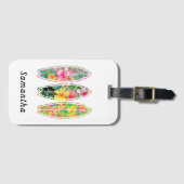 Floral Surfboard Monogram Bagagelabel (Voorkant (horizontaal))