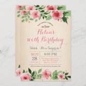 Floral Surprise 100th Birthday Invitation roze Kaart (Voorkant / Achterkant)