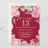 Floral Surprise 13th Birthday Gold Burgundy Red Kaart (Voorkant)