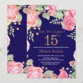 Floral Surprise 15th Birthday Gold Glitter Blue Kaart (Voorkant / Achterkant)