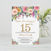 Floral Surprise 15th Birthday Invitation Gold Kaart (Staand voorkant)