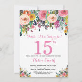 Floral Surprise 15th Birthday Invitation roze Kaart (Voorkant)