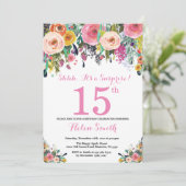Floral Surprise 15th Birthday Invitation roze Kaart (Staand voorkant)