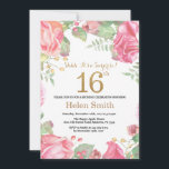 Floral Surprise 16th Birthday Gold Glitter Kaart<br><div class="desc">Floral Surprise 16th Birthday Invitation for Women. Waterverf botanische bloem. Gold Glitter. Roze pinda's Floral Flowers. Kinder dame Birthday. Voor verdere aanpassing,  te klikken gelieve de knoop "van de Aanpassing het"en ons ontwerphulpmiddel te gebruiken om deze sjabloon te wijzigen.</div>