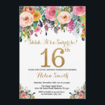 Floral Surprise 16th Birthday Invitation Gold Kaart<br><div class="desc">Floral Surprise 16th Birthday Invitation for Women. Waterverf Floral Flower. Gold Glitter. Roze,  geel,  Oranje,  Paars ventilator. Kinderen van afgelopen dag. Girl Lady Teen Teenage Bday Bash. Voor verdere aanpassing,  te klikken gelieve de knoop "van de Aanpassing het"en ons ontwerphulpmiddel te gebruiken om deze sjabloon te wijzigen.</div>