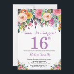 Floral Surprise 16th Birthday Invitation Paars Kaart<br><div class="desc">Floral Surprise 16th Birthday Invitation for Women. Waterverf bloem. Roze, geel, Oranje, Paars ventilator. Kinderen van afgelopen dag. Meisje Birthday. 30e 40e 50e 60e 70e 90e 100e 13e 15e 16e 18e 20e 21e elke leeftijd. Voor verdere aanpassing, te klikken gelieve de knoop "van de Aanpassing het"en ons ontwerphulpmiddel te gebruiken...</div>