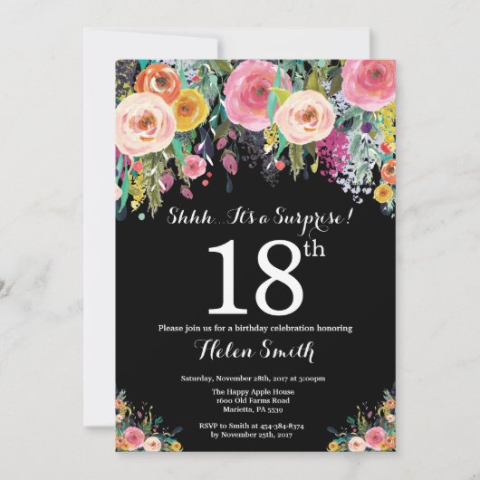 Floral Surprise 18e verjaardag uitnodiging (Voorkant)