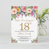 Floral Surprise 18e verjaardag uitnodiging goud (Staand voorkant)