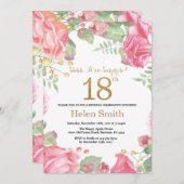 Floral Surprise 18th Birthday Gold Glitter Kaart (Voorkant / Achterkant)