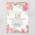 Floral Surprise 18th Birthday Gold Glitter Kaart<br><div class="desc">Floral Surprise 18th Birthday Invitation for Women. Waterverf botanische bloem. Gold Glitter. Roze pinda's Floral Flowers. Volwassen verjaardag. Voor verdere aanpassing,  te klikken gelieve de knoop "van de Aanpassing het"en ons ontwerphulpmiddel te gebruiken om deze sjabloon te wijzigen.</div>