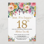 Floral Surprise 18th Birthday Invitation Gold Kaart<br><div class="desc">Floral Surprise 18th Birthday Invitation for Women. Waterverf Floral Flower. Gold Glitter. Roze,  geel,  Oranje,  Paars ventilator. Volwassen verjaardag. Voor verdere aanpassing,  te klikken gelieve de knoop "van de Aanpassing het"en ons ontwerphulpmiddel te gebruiken om deze sjabloon te wijzigen.</div>