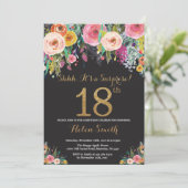 Floral Surprise 18th Birthday Invitation Gold Kaart (Staand voorkant)
