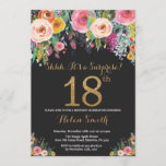 Floral Surprise 18th Birthday Invitation Gold Kaart<br><div class="desc">Floral Surprise 18th Birthday Invitation for Women. Waterverf Floral Flower. Zwart en goudglitter. Roze,  geel,  Oranje,  Paars ventilator. Volwassen verjaardag. Voor verdere aanpassing,  te klikken gelieve de knoop "van de Aanpassing het"en ons ontwerphulpmiddel te gebruiken om deze sjabloon te wijzigen.</div>