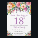 Floral Surprise 18th Birthday Invitation Paars Kaart<br><div class="desc">Floral Surprise 18th Birthday Invitation for Women. Waterverf bloem. Roze, geel, Oranje, Paars ventilator. Volwassen verjaardag. 30e 40e 50e 60e 70e 90e 100e 13e 15e 16e 18e 20e 21e elke leeftijd. Voor verdere aanpassing, te klikken gelieve de knoop "van de Aanpassing het"en ons ontwerphulpmiddel te gebruiken om deze sjabloon te...</div>