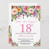 Floral Surprise 18th Birthday Invitation roze Kaart (Voorkant / Achterkant)