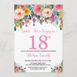 Floral Surprise 18th Birthday Invitation roze Kaart<br><div class="desc">Floral Surprise 18th Birthday Invitation for Women. Waterverf bloem. Roze, geel, Oranje, Paars ventilator. Volwassen verjaardag. 30e 40e 50e 60e 70e 90e 100e 13e 15e 16e 18e 20e 21e elke leeftijd. Voor verdere aanpassing, te klikken gelieve de knoop "van de Aanpassing het"en ons ontwerphulpmiddel te gebruiken om deze sjabloon te...</div>