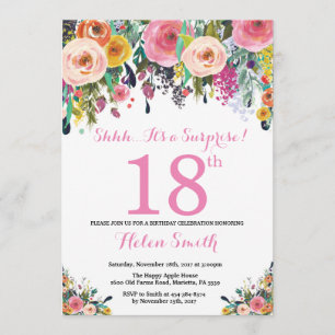 Floral Surprise 18th Birthday Invitation roze Kaart